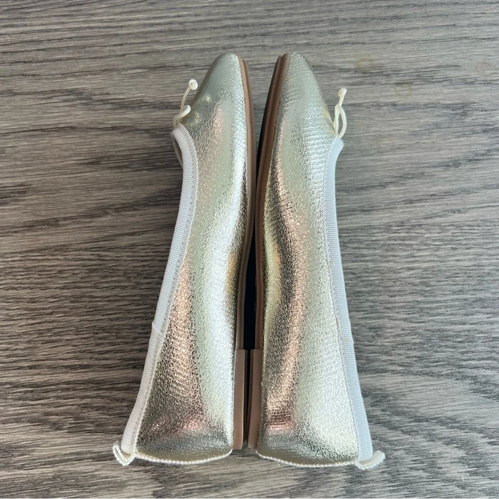 J Crew Factory Girls Metallic Gold Ballet Flats Size 12 Shiny Party Holiday Shoe
